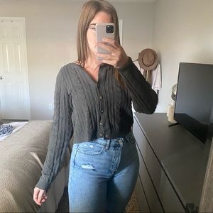 Olive green cable knit cardigan!